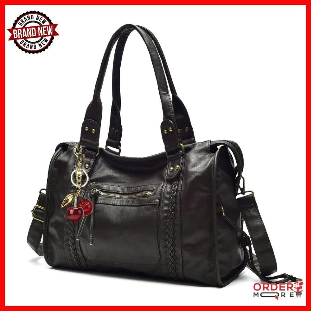 Large Vintage Leather Crossbody Hobo Bag with Adjustable Strap & Pockets